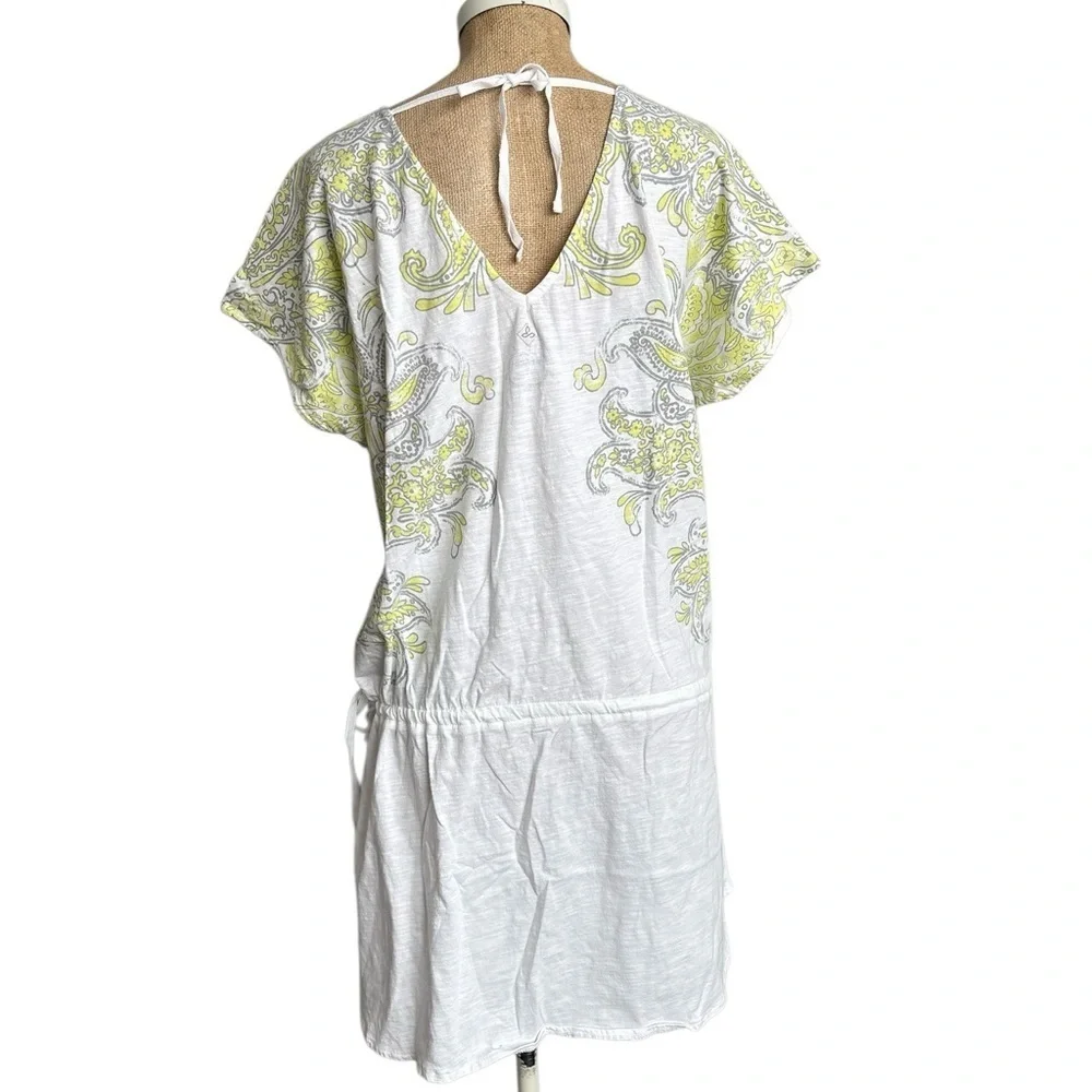 PrAna White Paisley Organic Cotton Drawstring Tunic Dress | XL | Boho Beach
